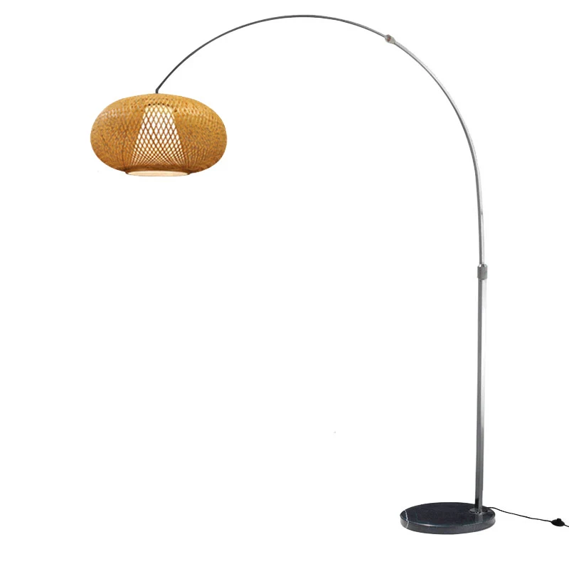 Hengel staande lamp Chinese bamboe 1-lichts houten leeslamp met draaibare kap inclusief batterijen
