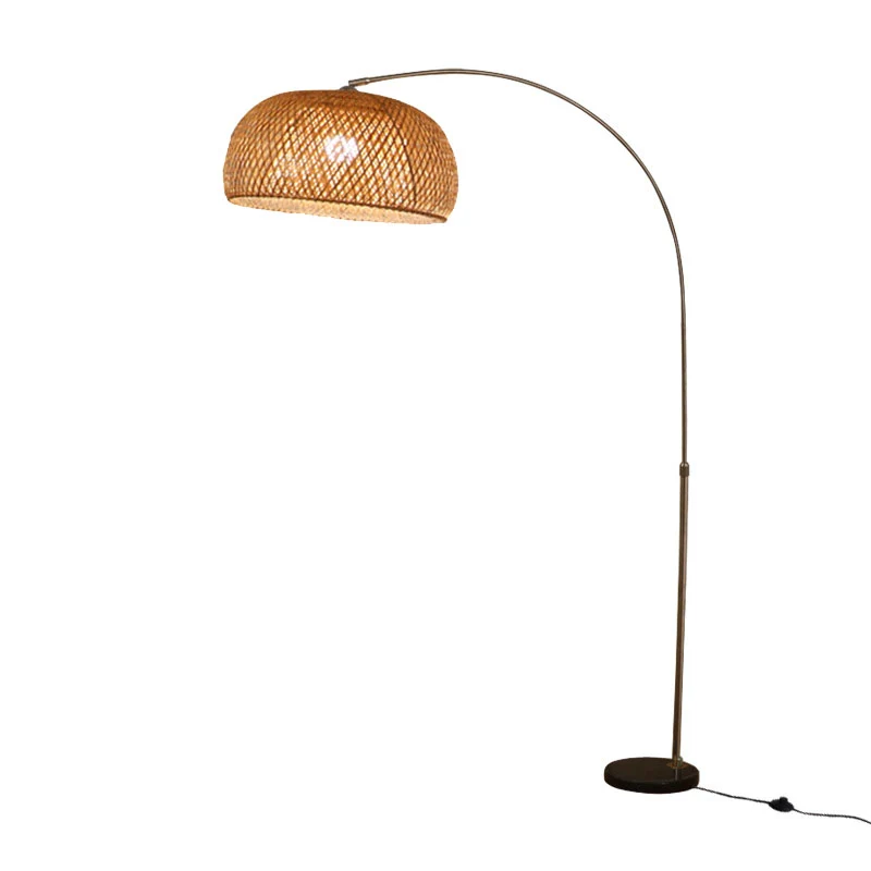 Hengel staande lamp Chinese bamboe 1-lichts houten leeslamp met draaibare kap inclusief batterijen