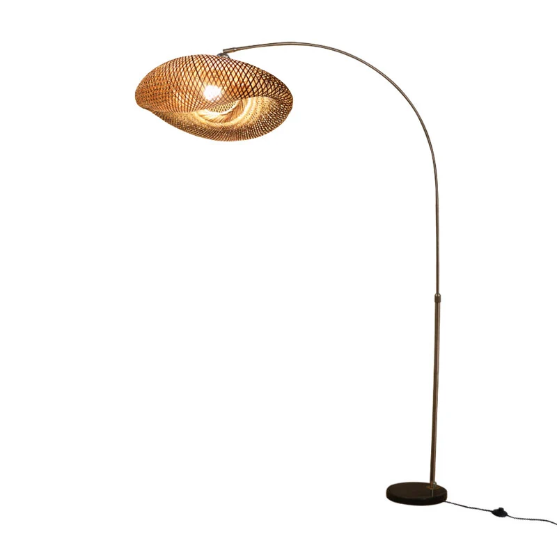 Hengel staande lamp Chinese bamboe 1-lichts houten leeslamp met draaibare kap inclusief batterijen