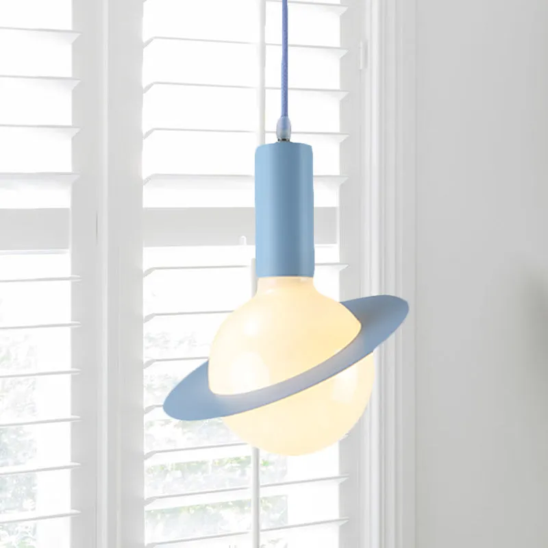 IP67 Gecertificeerde 1-lichts eetkamer hanglamp met witte glazen bol, postmoderne roze/blauw/groene hanglampenset