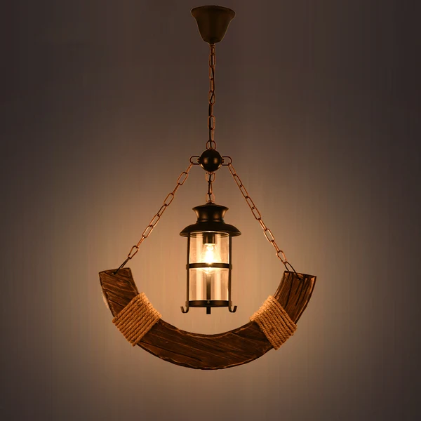 IP67 Gecertificeerde Cilindrische hanglamp met 1 lamp, nautisch bruin, fel glas, hanglamp met boog, houtdecor
