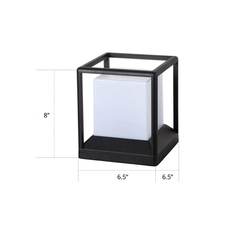 Kubieke kunststof paallamp Moderne 1-lichts zwart-witte poortlamp met metalen frame inclusief batterijen
