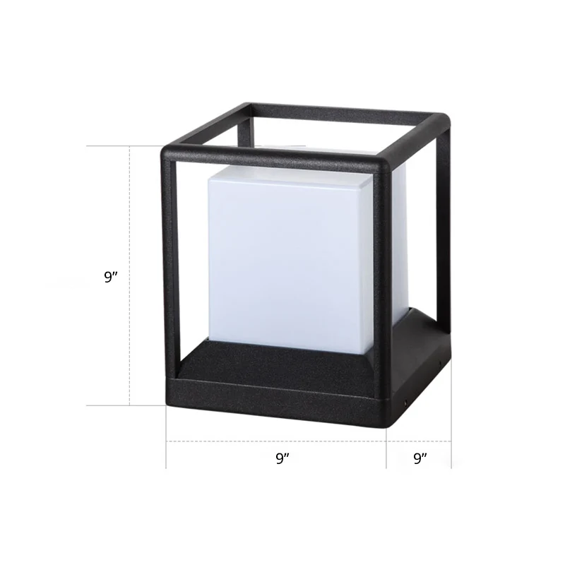 Kubieke kunststof paallamp Moderne 1-lichts zwart-witte poortlamp met metalen frame inclusief batterijen