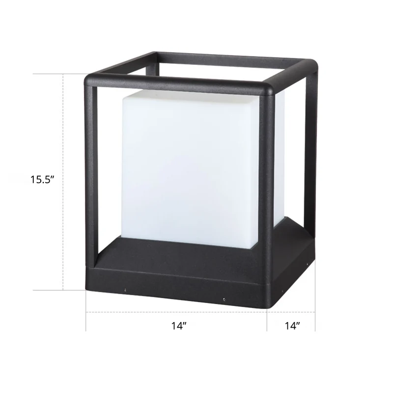 Kubieke kunststof paallamp Moderne 1-lichts zwart-witte poortlamp met metalen frame inclusief batterijen