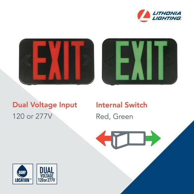 Lithonia Lighting EXRG Series 0.3-Watt 120/277-Volt LED Zwart Hardwired Exit Light Red/Green Lights
