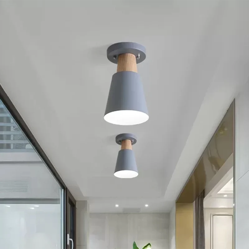Macaron Conic Semi Flushmount Light 1 Head Metalen Semi Flush Mount Ceiling Light Grey/Pink/Yellow/Green Pink