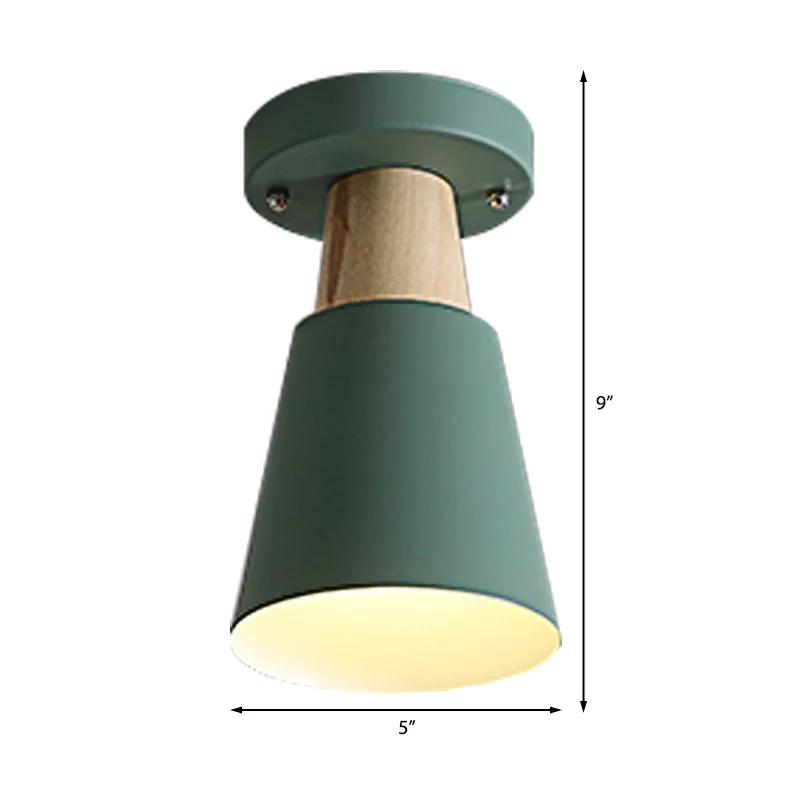 Macaron Conic Semi Flushmount Light 1 Head Metalen Semi Flush Mount Ceiling Light Grey/Pink/Yellow/Green Pink