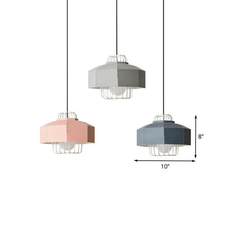Macaron gefacetteerde schuurvormige druppelhanger ijzer 3 hoofden woonkamer multi-hanglamp met zwarte ronde/lineaire luifel