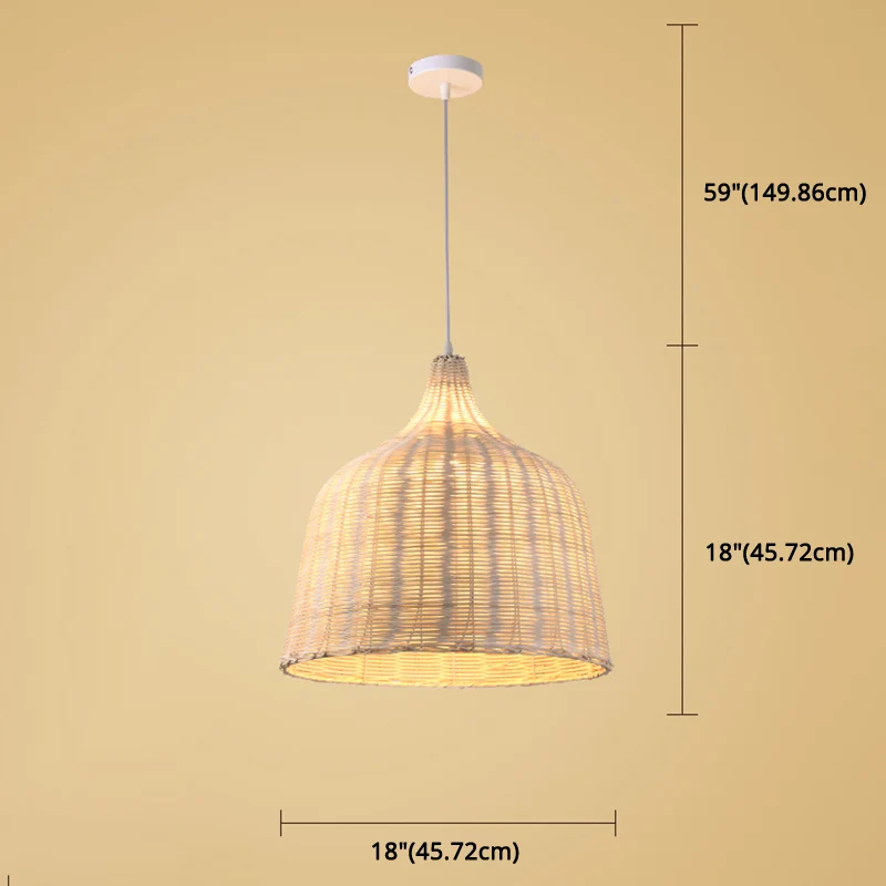 Met de hand geweven bamboe belvormige hanglamp Aziatische rotan kap Enkele lichte hanglamp met ophangdraad van 59 inch met...