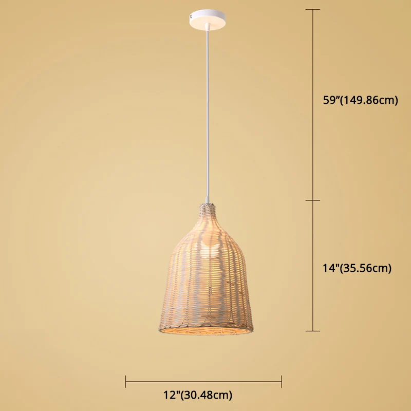 Met de hand geweven bamboe belvormige hanglamp Aziatische rotan kap Enkele lichte hanglamp met ophangdraad van 59 inch met...
