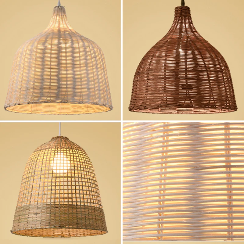 Met de hand geweven bamboe belvormige hanglamp Aziatische rotan kap Enkele lichte hanglamp met ophangdraad van 59 inch met...
