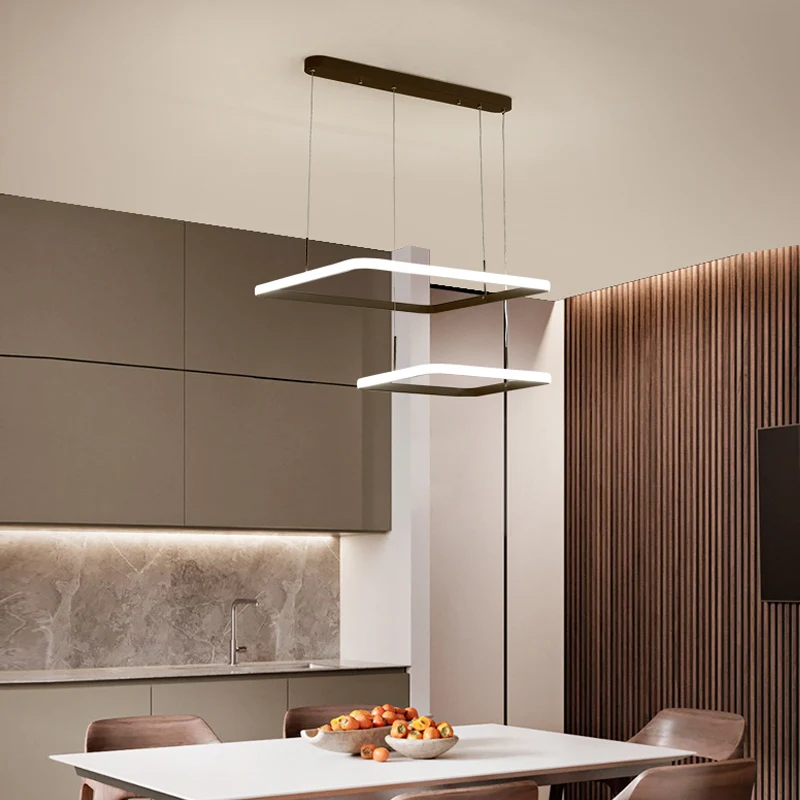Moderne 2/3/5 Heads Kroonluchterlamp Bruin Rechthoek Hanglamp met Acryl Schaduw Wit/Warm/Natuurlijk Helder