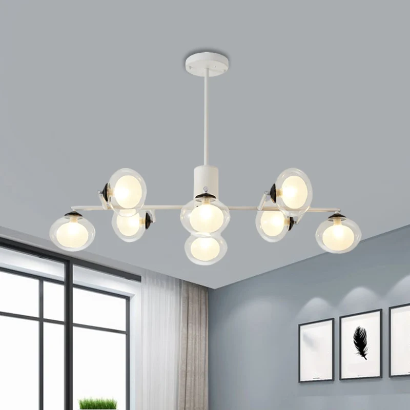 Moderne eenvoudige ovale schaduw eilandlamp 8/12 lampen glazen hanglamp zwart/wit inclusief batterijen