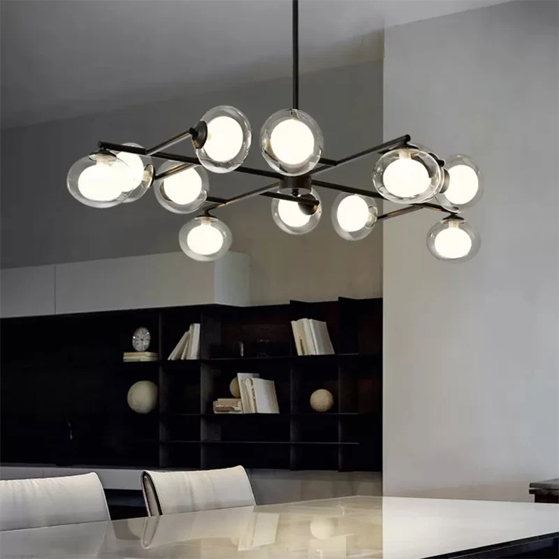 Moderne eenvoudige ovale schaduw eilandlamp 8/12 lampen glazen hanglamp zwart/wit inclusief batterijen