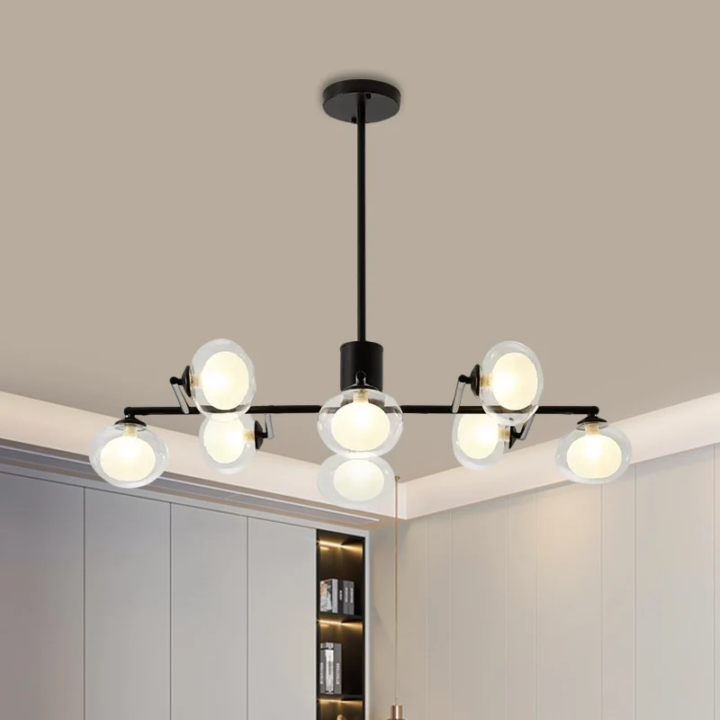 Moderne eenvoudige ovale schaduw eilandlamp 8/12 lampen glazen hanglamp zwart/wit inclusief batterijen