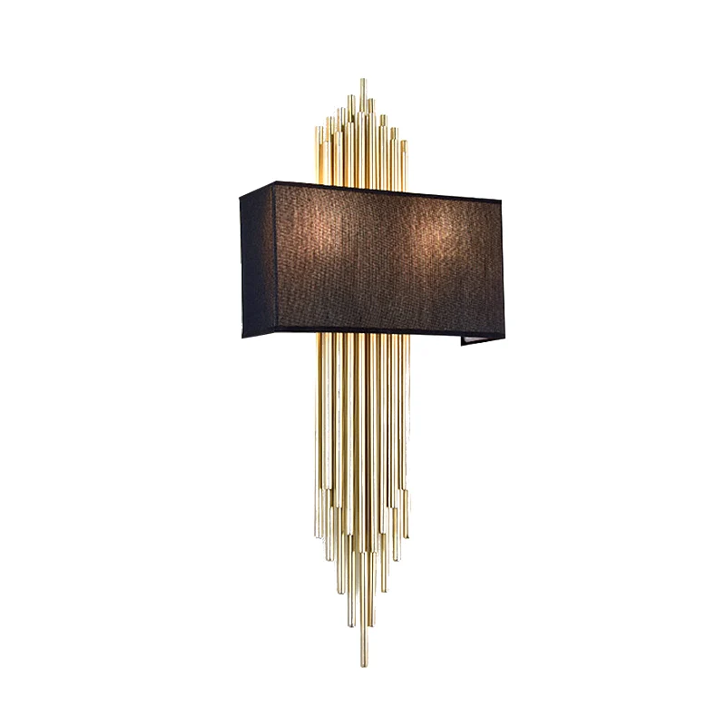 Moderne Rechthoekige Wandlamp 2 Hoofden Stoffen Schaduw Wandkandelaar Zwart/Wit/Vlassen voor Woonkamer, 14"/16" Ruim