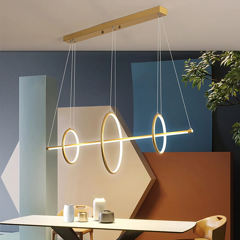 Oplaadbare LED Acryl lineaire hanglamp modernistisch zwart/goud LED eiland hanglamp met 3 ringen ontwerp