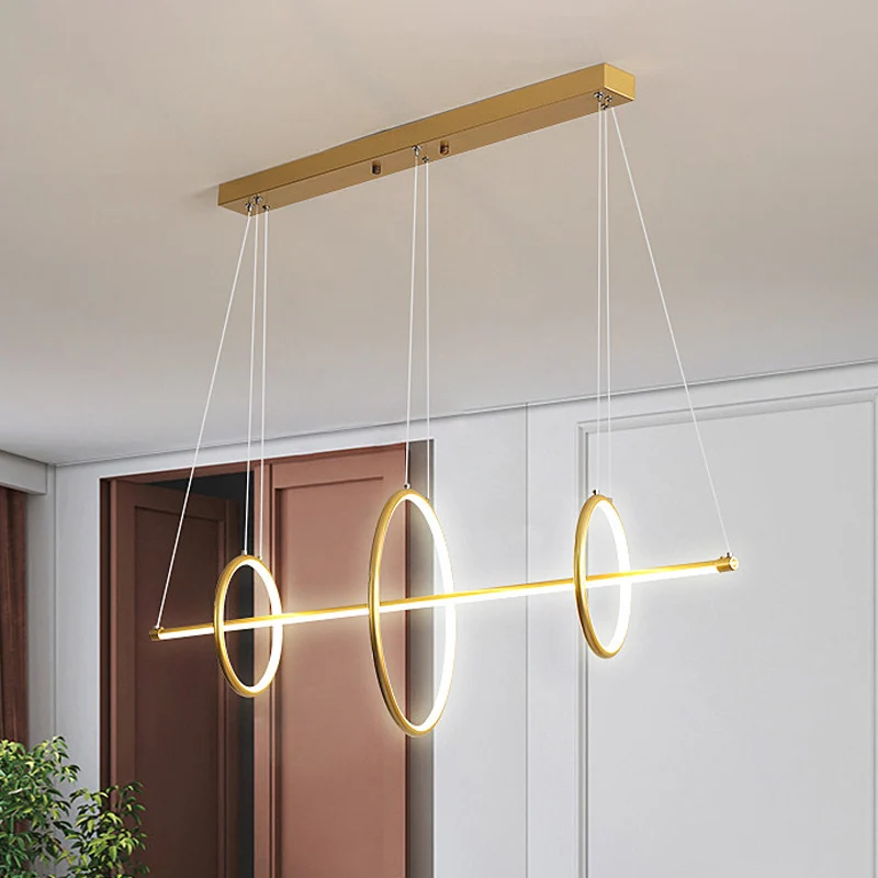 Oplaadbare LED Acryl lineaire hanglamp modernistisch zwart/goud LED eiland hanglamp met 3 ringen ontwerp