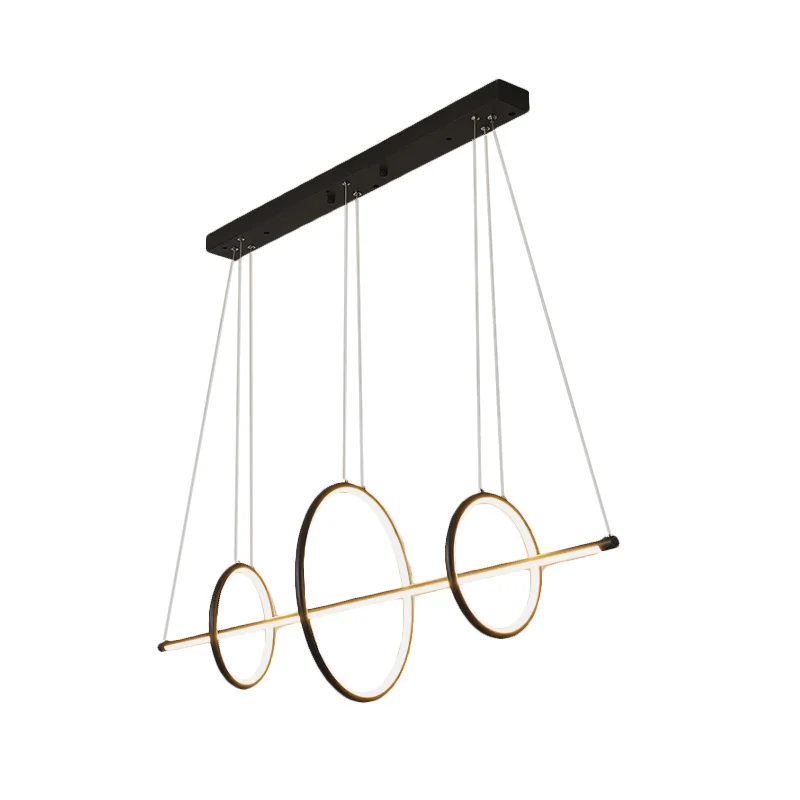 Oplaadbare LED Acryl lineaire hanglamp modernistisch zwart/goud LED eiland hanglamp met 3 ringen ontwerp