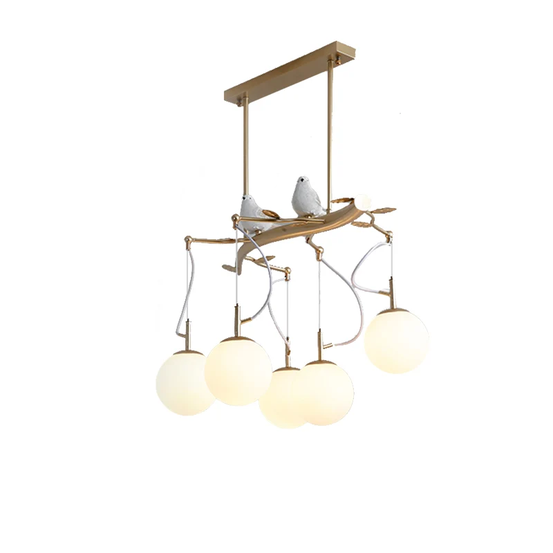 Oplaadbare LED Gouden plantvormige hanglamp Eigentijdse hanglamp van opaalglas met matglas voor hotel