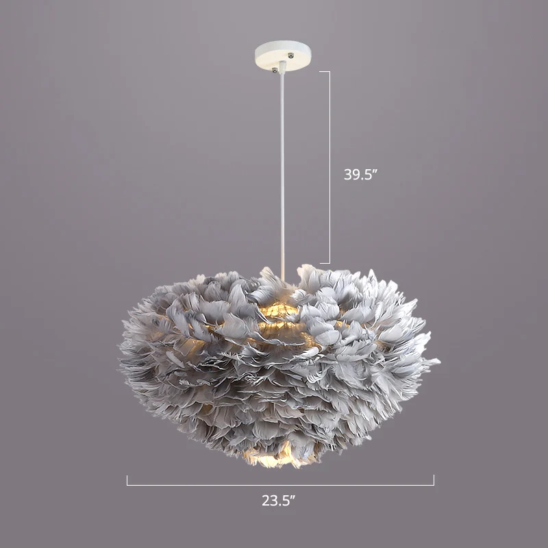 Oplaadbare LED Slaapkamerophanglamp, hangende hanglamp Scandinavische stijl met koepelvormige verenkap