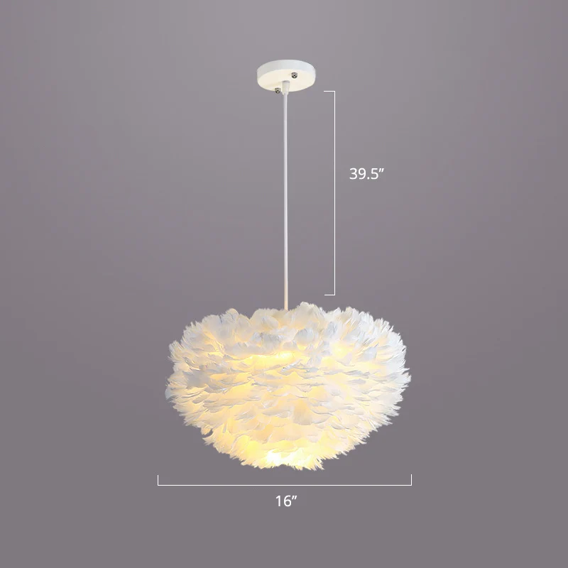Oplaadbare LED Slaapkamerophanglamp, hangende hanglamp Scandinavische stijl met koepelvormige verenkap