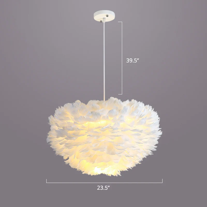 Oplaadbare LED Slaapkamerophanglamp, hangende hanglamp Scandinavische stijl met koepelvormige verenkap
