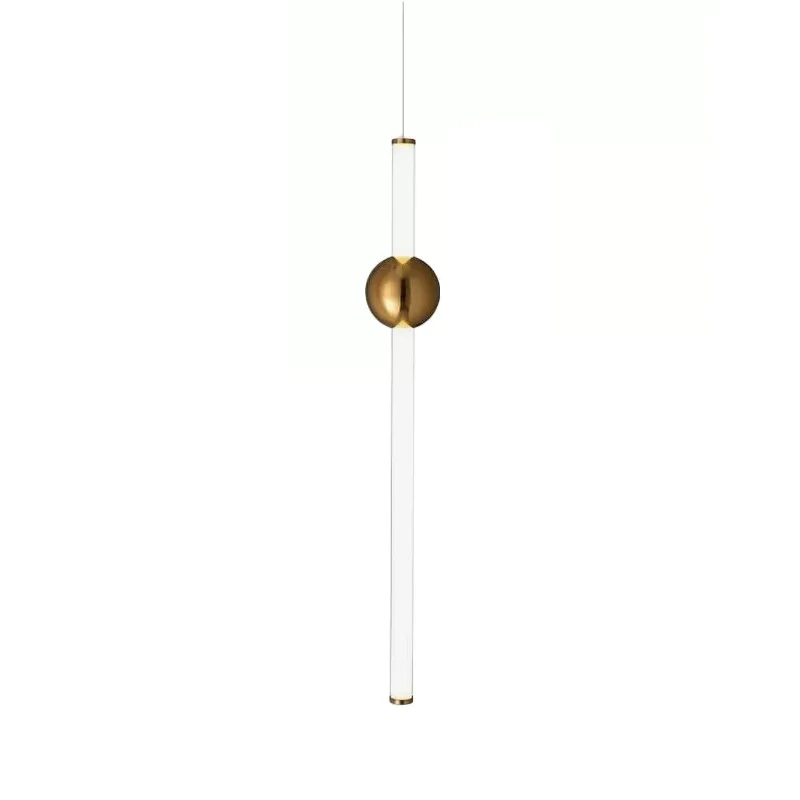 Postmoderne goud/heldere hanglamp met 1 kop en een buisvormige, matwitte glazen kap inclusief batterijen