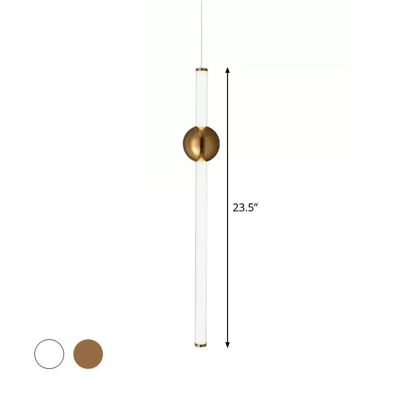 Postmoderne goud/heldere hanglamp met 1 kop en een buisvormige, matwitte glazen kap inclusief batterijen