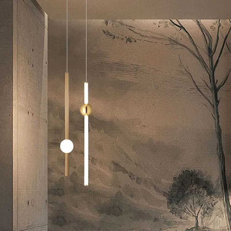 Postmoderne goud/heldere hanglamp met 1 kop en een buisvormige, matwitte glazen kap inclusief batterijen