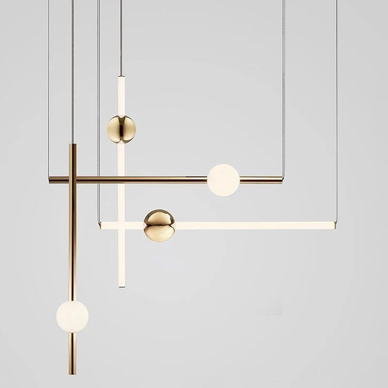 Postmoderne goud/heldere hanglamp met 1 kop en een buisvormige, matwitte glazen kap inclusief batterijen