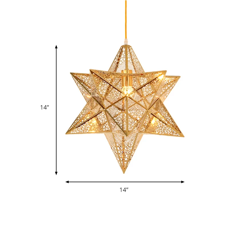 Professionele Waterdichte 14"/18" brede geëtste ster hanglamp postmodern metaal 1 zwak gouden hangende plafondlamp