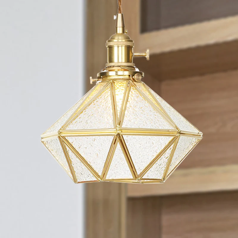 Professionele Waterdichte Diamanten hangende plafondlamp postmodern helder/matglas 1-lichts messing hanglamp met verstelba...