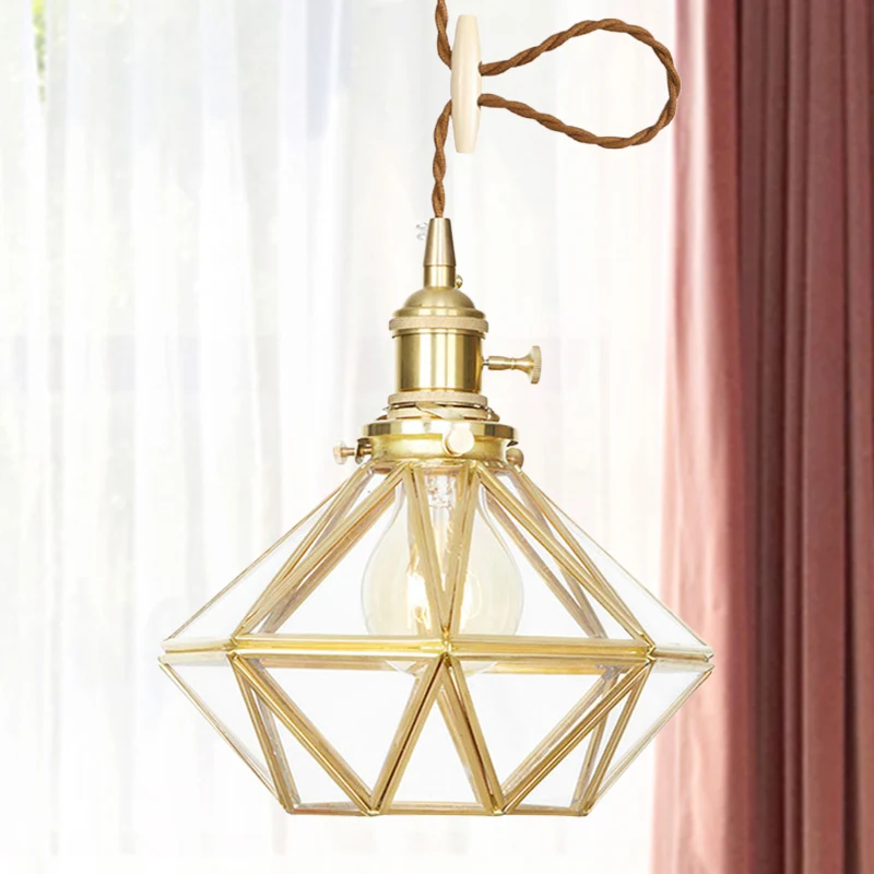 Professionele Waterdichte Diamanten hangende plafondlamp postmodern helder/matglas 1-lichts messing hanglamp met verstelba...