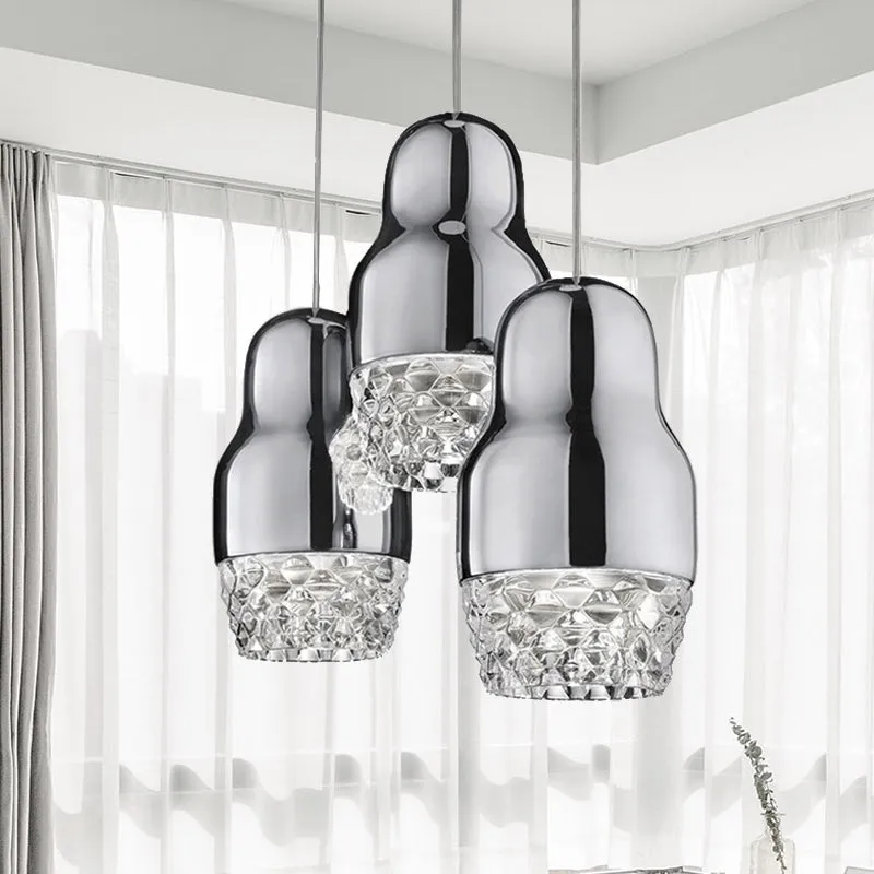 Professionele Waterdichte 1/3 hoofden metalen hanglamp met kalebasschaduw postmodern chroom/goud/roségoud hangende hanglam...