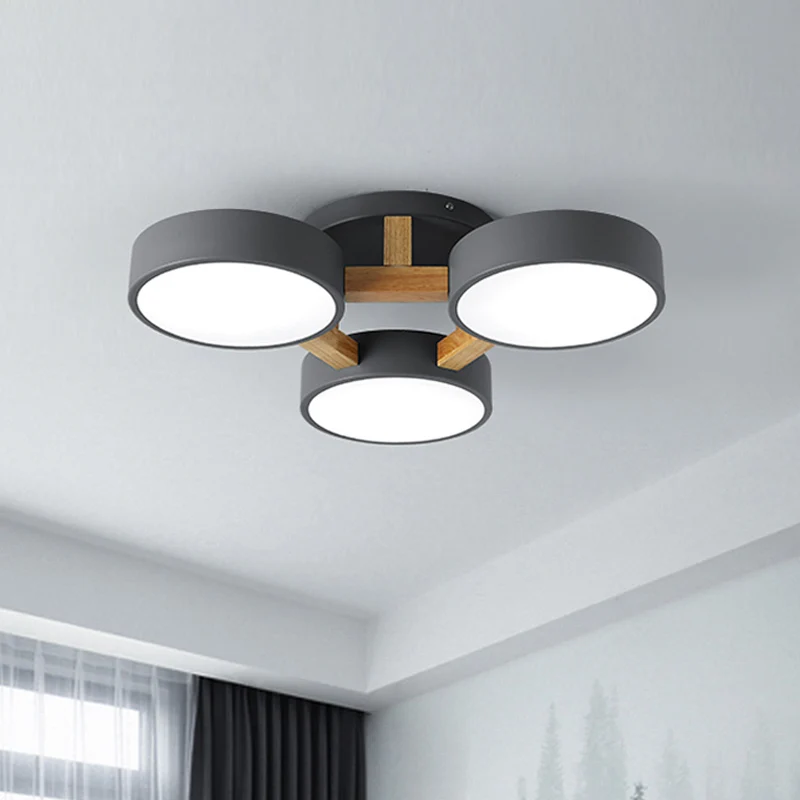 Ronde semi-inbouw Macaron metaal 4 koppen 21 "/24,5" brede grijs/groene plafondlamp met acryl diffuser