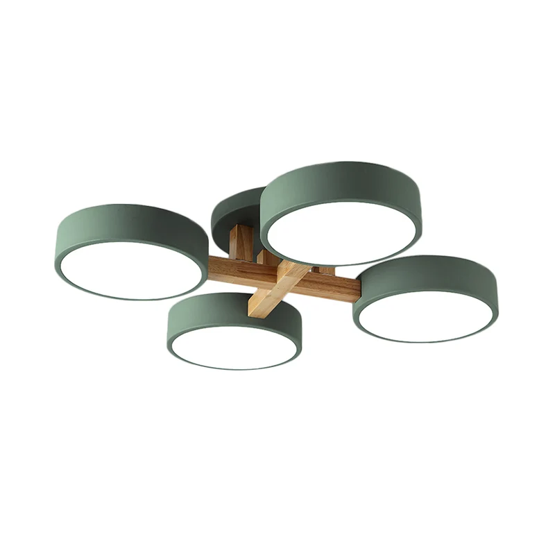 Ronde semi-inbouw Macaron metaal 4 koppen 21 "/24,5" brede grijs/groene plafondlamp met acryl diffuser