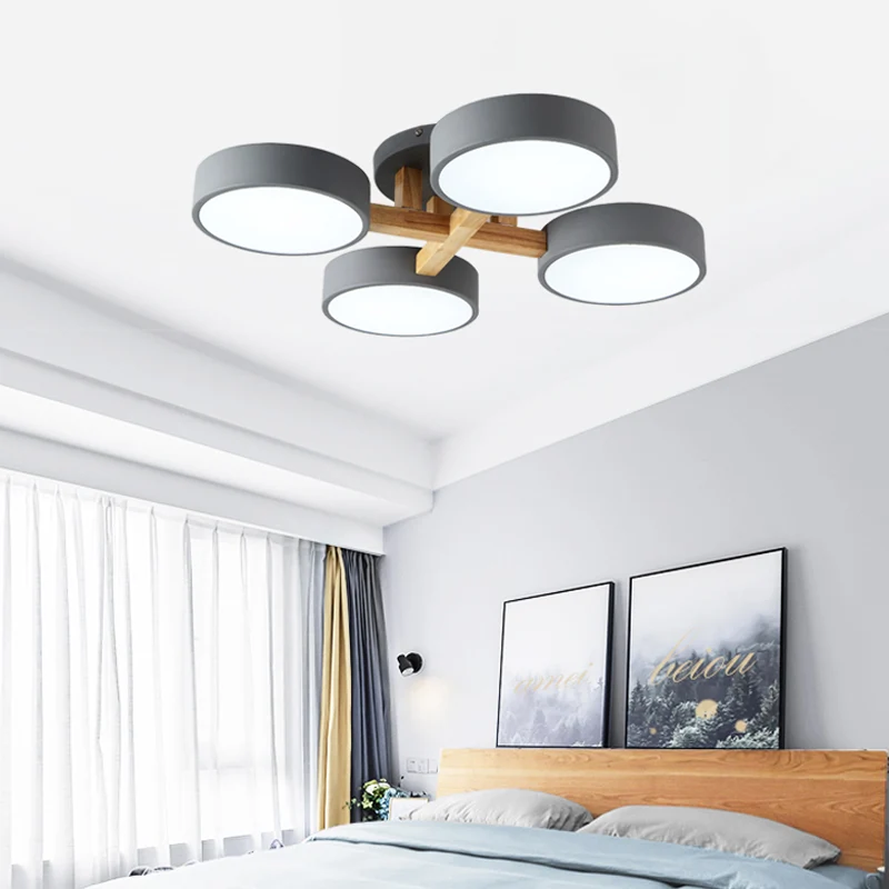 Ronde semi-inbouw Macaron metaal 4 koppen 21 "/24,5" brede grijs/groene plafondlamp met acryl diffuser
