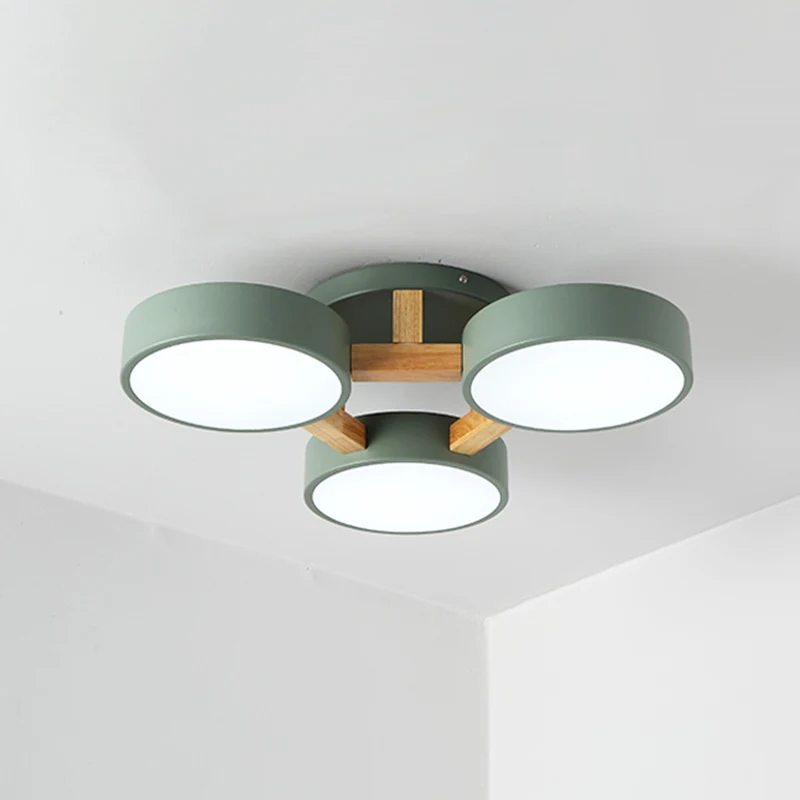 Ronde semi-inbouw Macaron metaal 4 koppen 21 "/24,5" brede grijs/groene plafondlamp met acryl diffuser