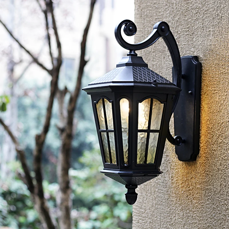 Zwart 1-kops wandmontage licht land schitterend waterglas lantaarn schaduw schanslamp voor buiten
