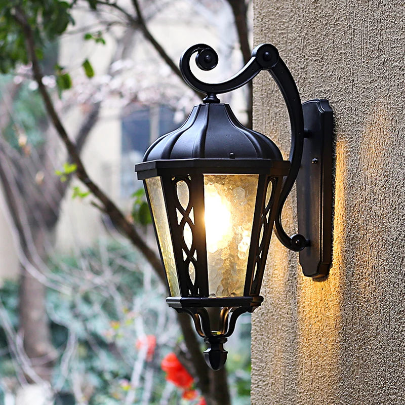 Zwart 1-kops wandmontage licht land schitterend waterglas lantaarn schaduw schanslamp voor buiten