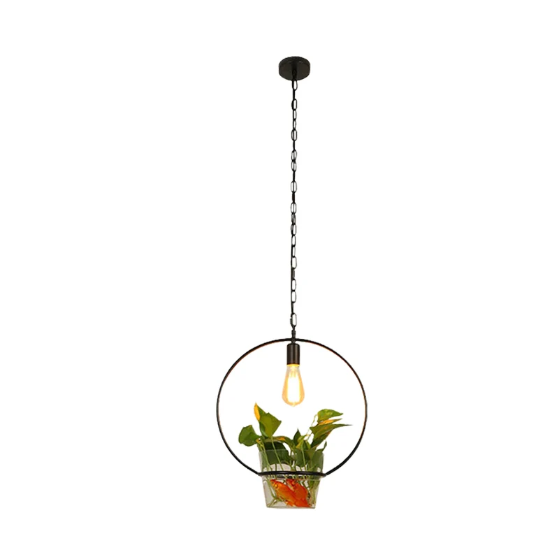 Zwarte 1-Head Down Lighting Ouderwets ijzeren vierkante/ronde/kalebas plafondhanglamp met potplant voor restaurant
