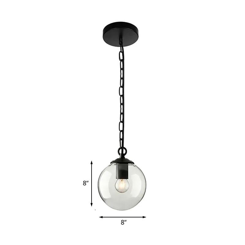Zwarte bol hangende plafondlamp boerderij glanzend glas eetkamer hanglamp met enkele lamp en ketting, 8"/10"/12" breed