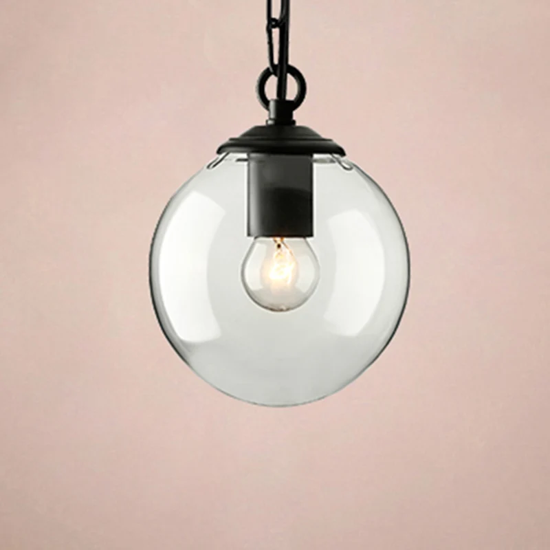 Zwarte bol hangende plafondlamp boerderij glanzend glas eetkamer hanglamp met enkele lamp en ketting, 8"/10"/12" breed