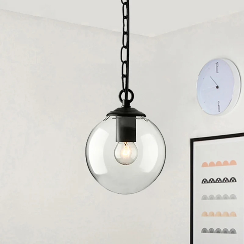 Zwarte bol hangende plafondlamp boerderij glanzend glas eetkamer hanglamp met enkele lamp en ketting, 8"/10"/12" breed