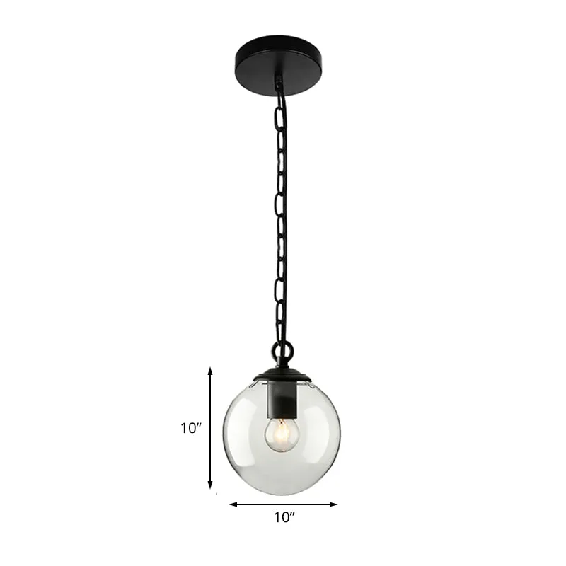 Zwarte bol hangende plafondlamp boerderij glanzend glas eetkamer hanglamp met enkele lamp en ketting, 8"/10"/12" breed