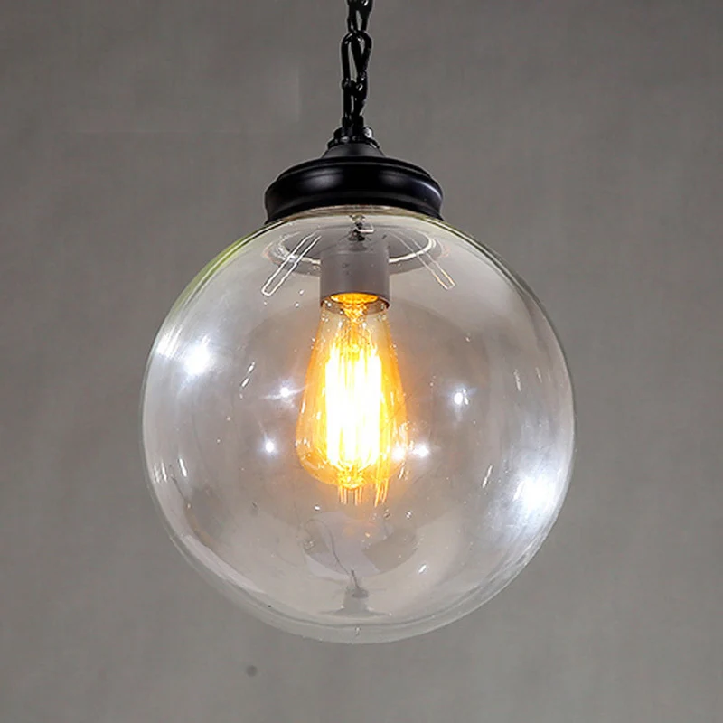 Zwarte bol hangende plafondlamp boerderij glanzend glas eetkamer hanglamp met enkele lamp en ketting, 8"/10"/12" breed