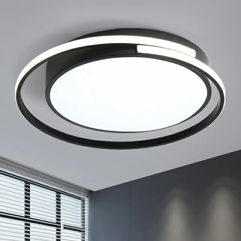 Zwarte ronde LED-plafondlamp Minimalisme Acryl Inbouwlamp met Halo-ring met SOS-functie