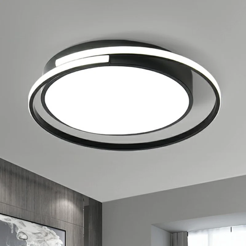 Zwarte ronde LED-plafondlamp Minimalisme Acryl Inbouwlamp met Halo-ring met SOS-functie