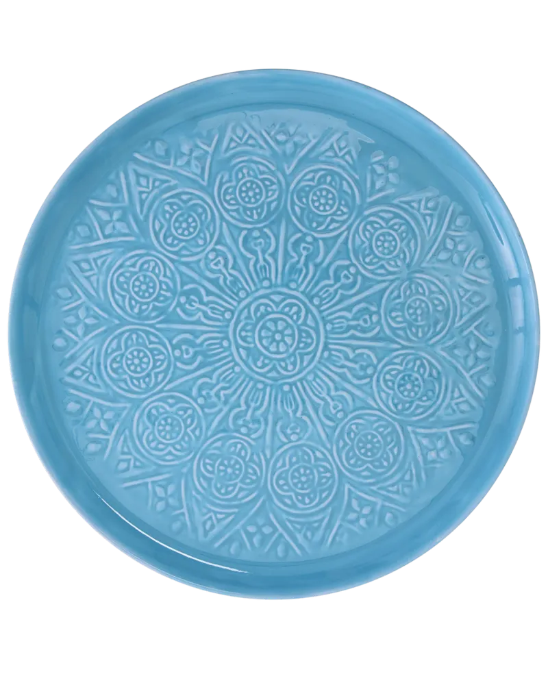 Large Round Metal Tray - Blauw